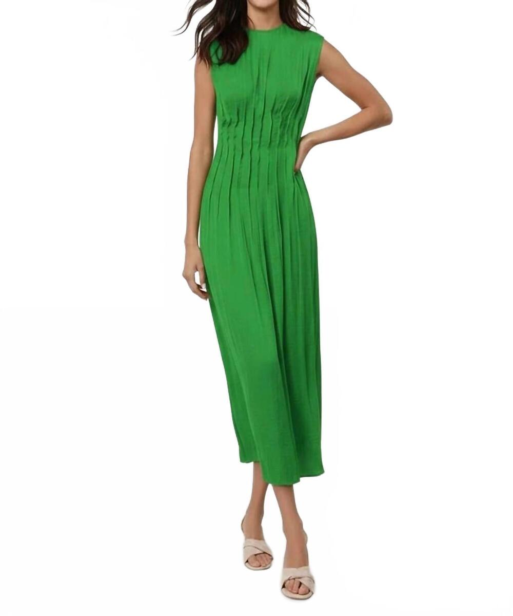 NEW NAKED ZEBRA silky pleated midi dress in fern green